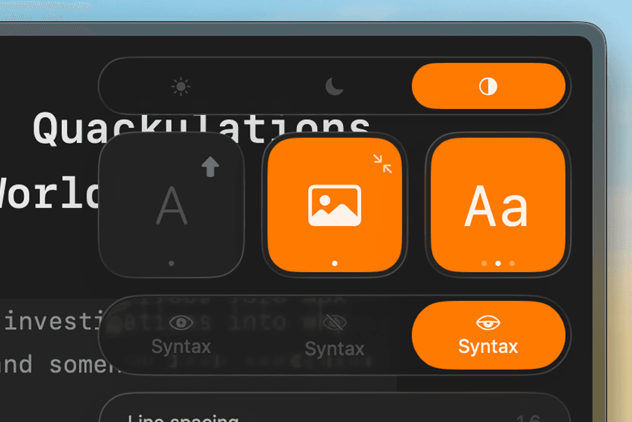 Appearance controls with an orange accent colour