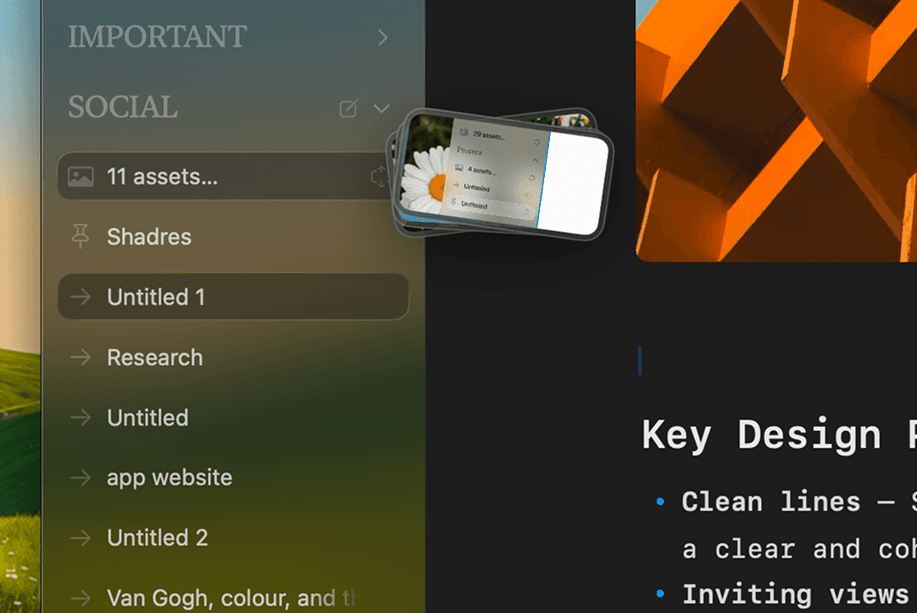 Dragging an image asset into a note