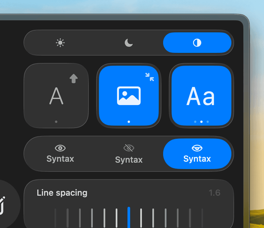 Appearance and typography controls, view 1