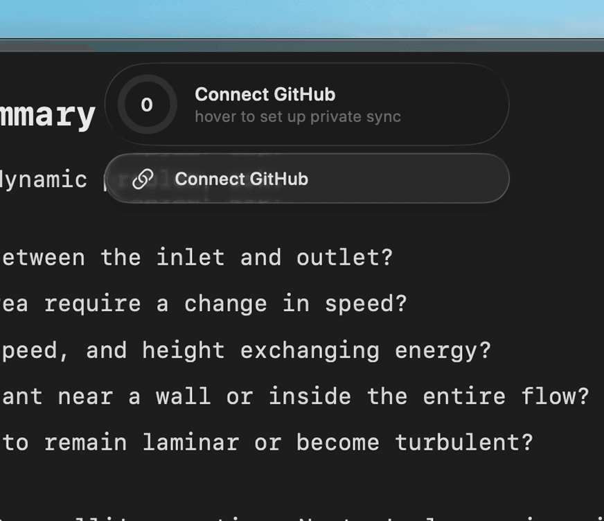 GitHub sync workflow, view 1